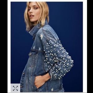 Sunset & Spring pearl  Embellished Denim Jacket